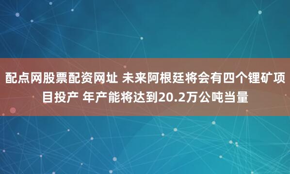 配点网股票配资网址 未来阿根廷将会有四个锂矿项目投产 年产能将达到20.2万公吨当量